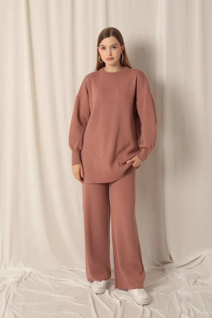 KKT Knitwear Fabric Crew Neck Women's Rose Dusty Suit - Mataró