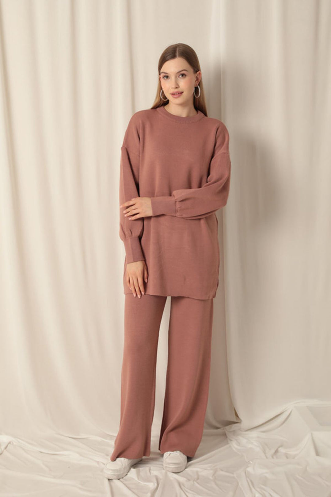 KKT Knitwear Fabric Crew Neck Women's Rose Dusty Suit - Mataró
