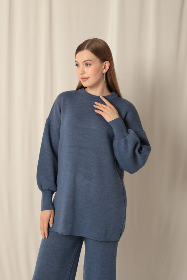 KKT Knitwear Fabric Crew Neck Women's Indigo Suit - Scandicci