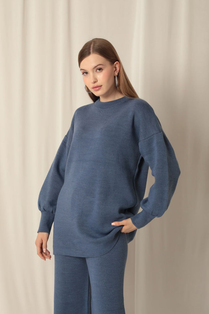 KKT Knitwear Fabric Crew Neck Women's Indigo Suit - Scandicci