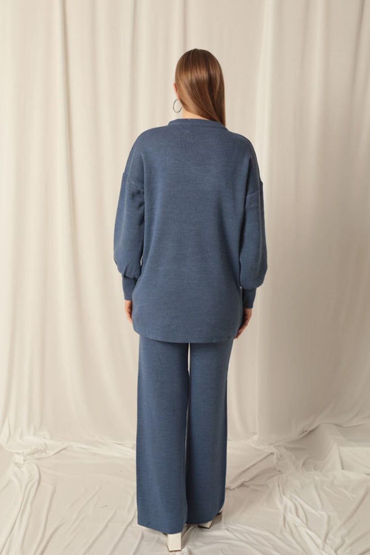 KKT Knitwear Fabric Crew Neck Women's Indigo Suit - Scandicci
