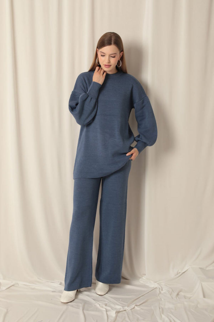 KKT Knitwear Fabric Crew Neck Women's Indigo Suit - Scandicci