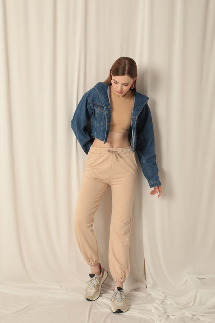 KKT Double Yarn Fabric Elastic Leg Women's Beige Tracksuit - Saint-Jean-sur-Richelieu