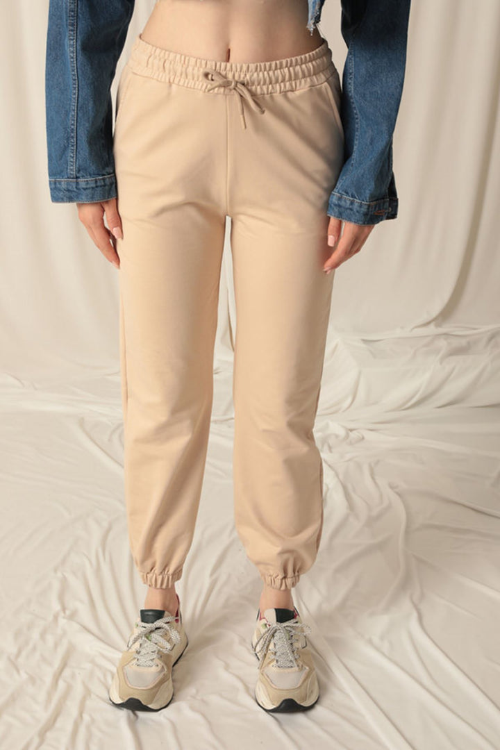 KKT Double Yarn Fabric Elastic Leg Women's Beige Tracksuit - Saint-Jean-sur-Richelieu