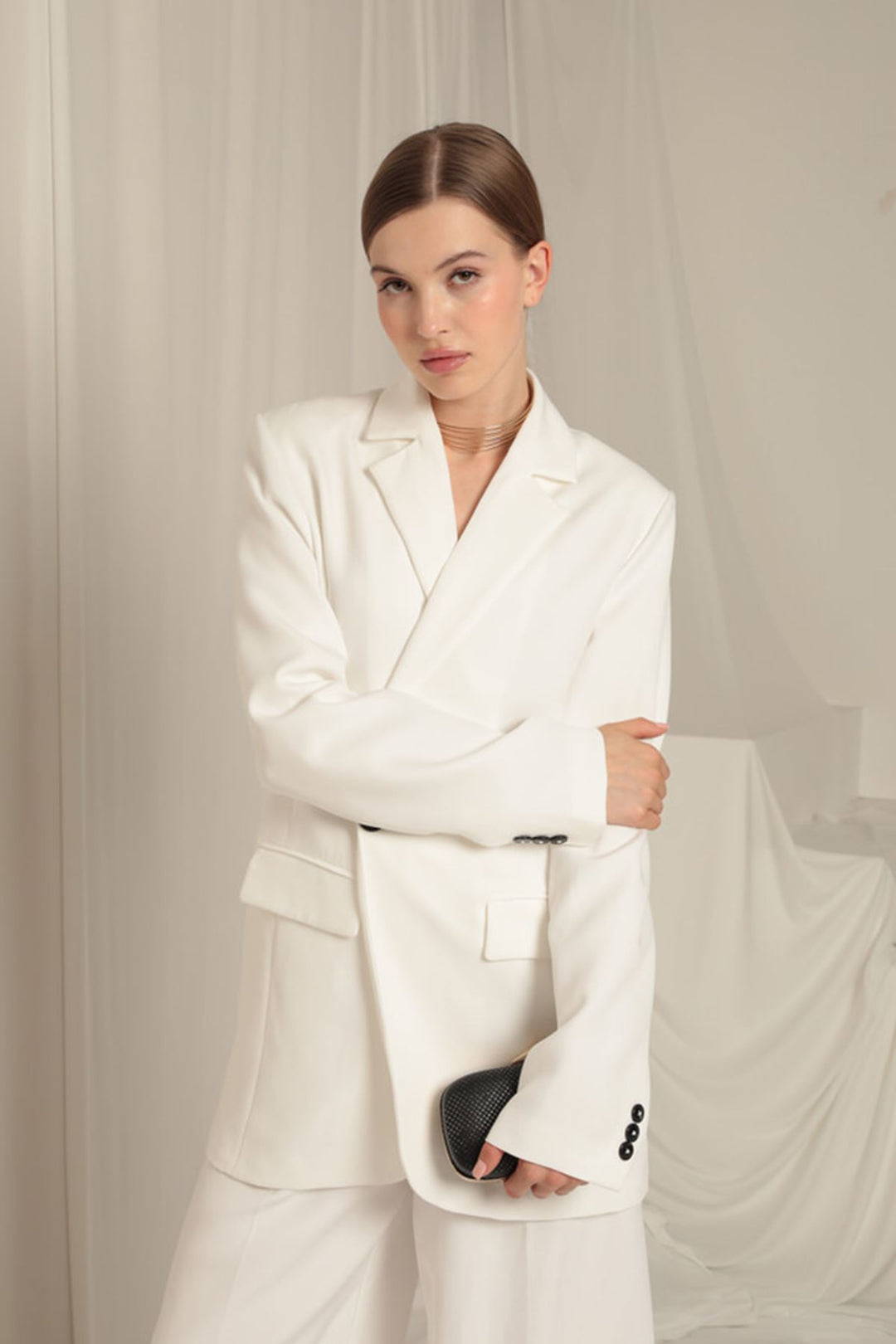 KKT Atlas Fabric Oversize Women's White Jacket - Dessau-Rosslau