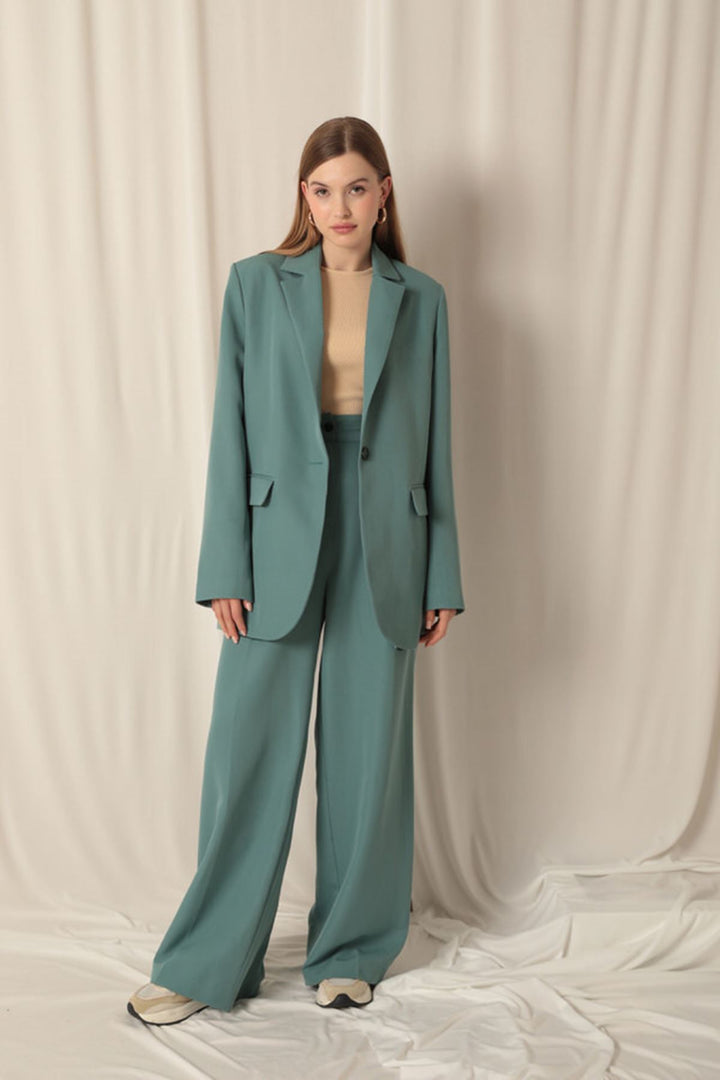 KKT Atlas Fabric Women's Oversize Green Jacket - Zacatelco
