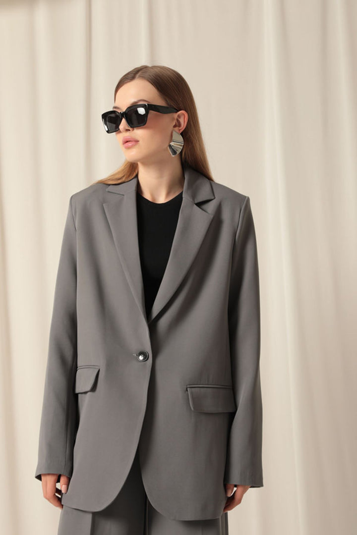 KKT Atlas Fabric Oversize Women's Grey Jacket - Merced