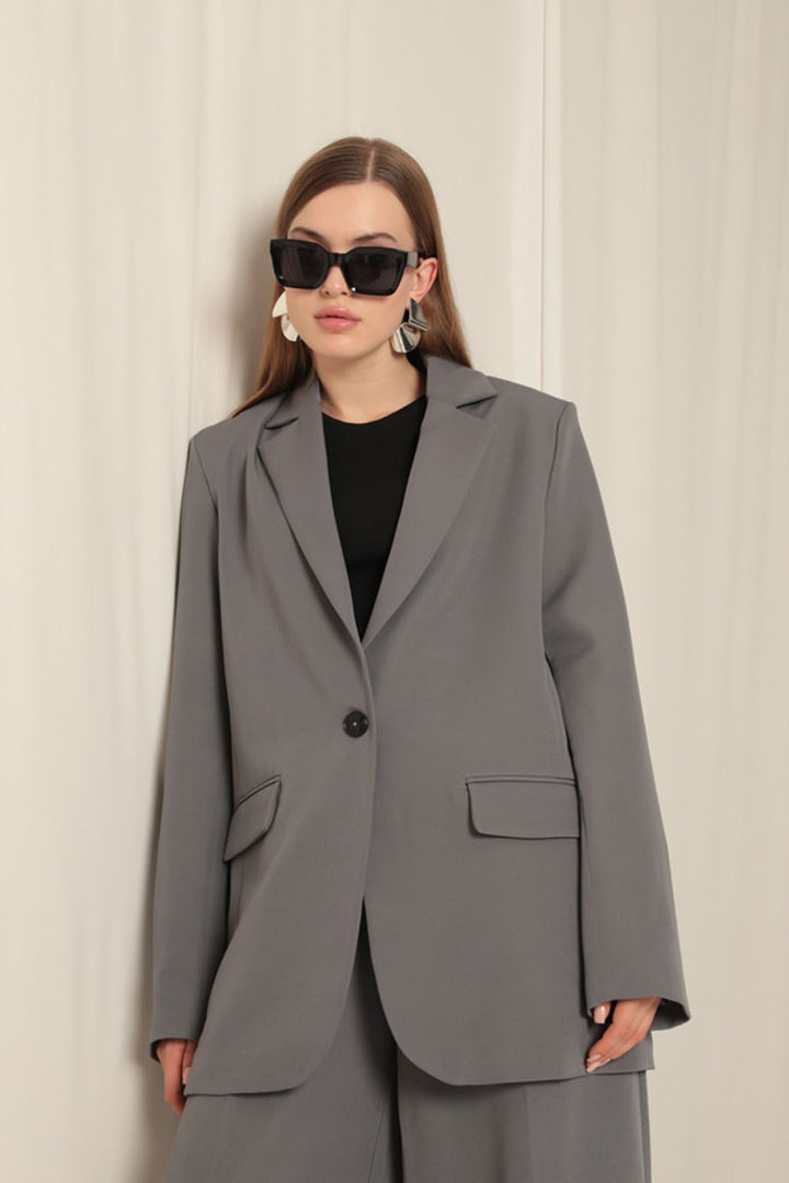 KKT Atlas Fabric Oversize Women's Grey Jacket - Merced