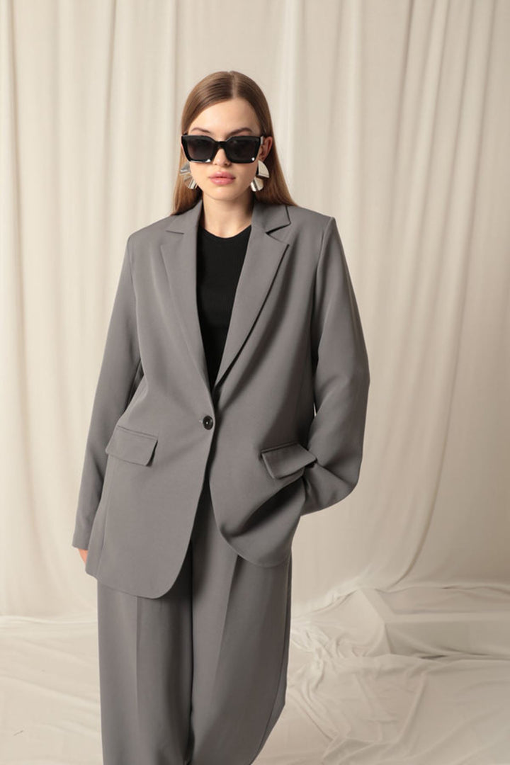 KKT Atlas Fabric Oversize Women's Grey Jacket - Merced