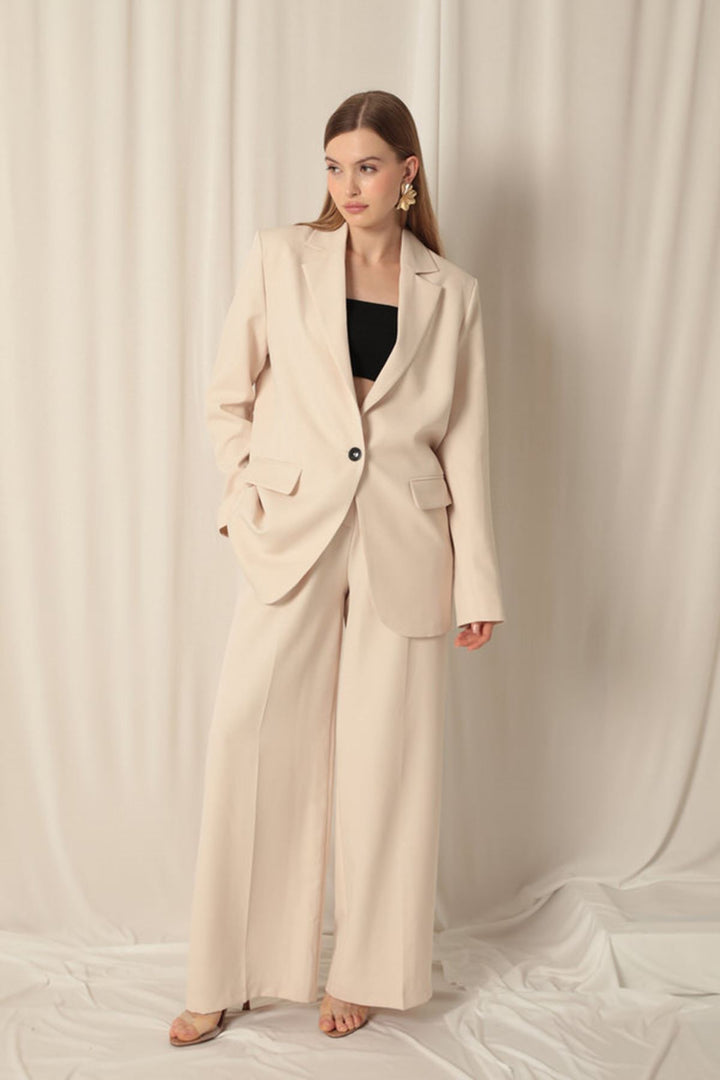 KKT Atlas Fabric Oversize Women's Beige Jacket - Germering