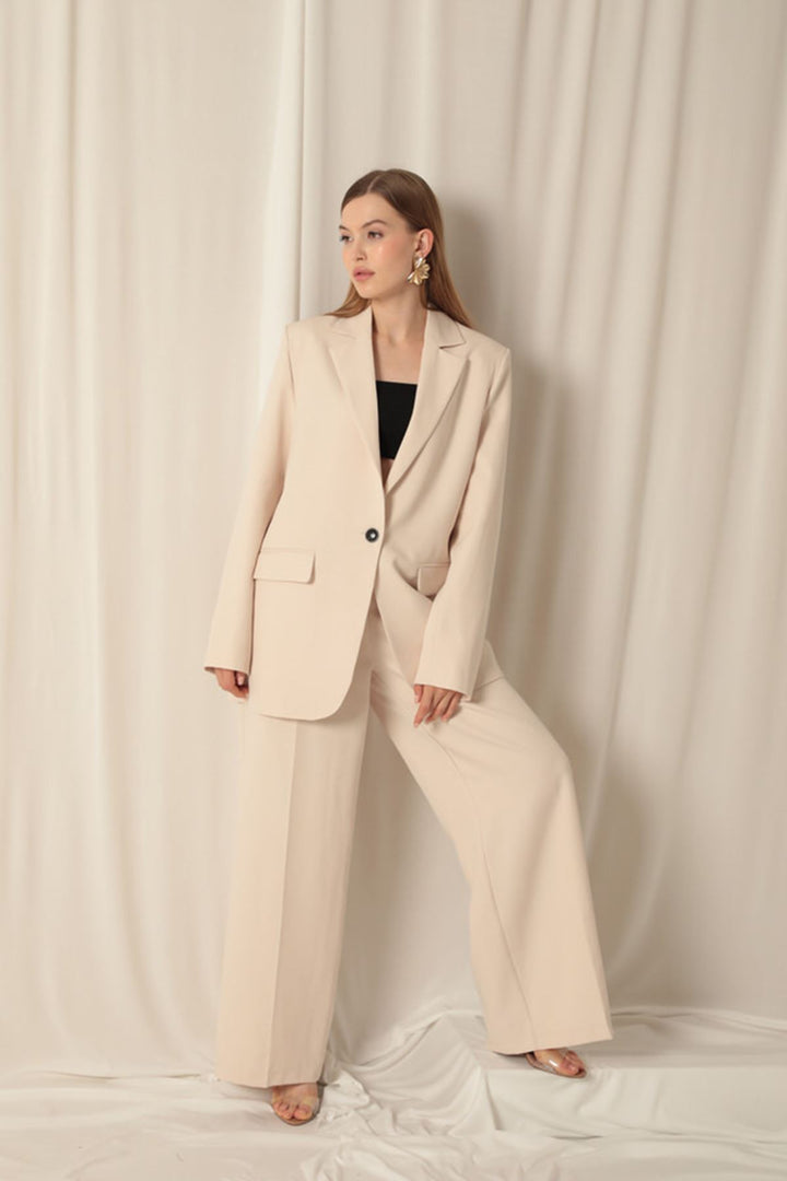 KKT Atlas Fabric Oversize Women's Beige Jacket - Germering