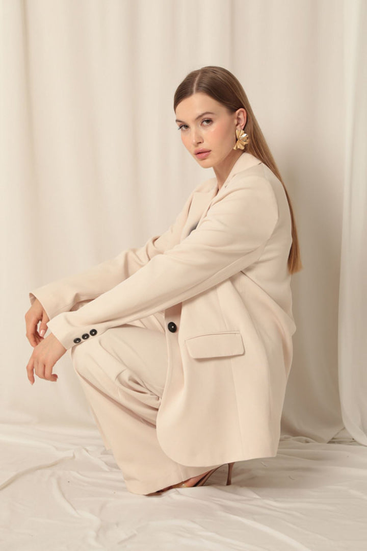 KKT Atlas Fabric Oversize Women's Beige Jacket - Germering