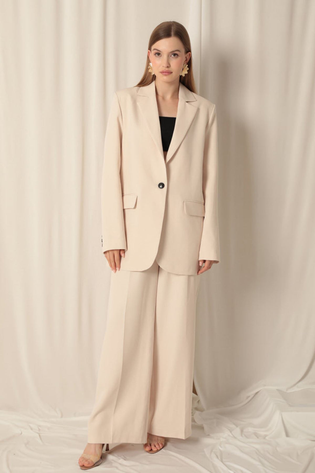 KKT Atlas Fabric Oversize Women's Beige Jacket - Germering