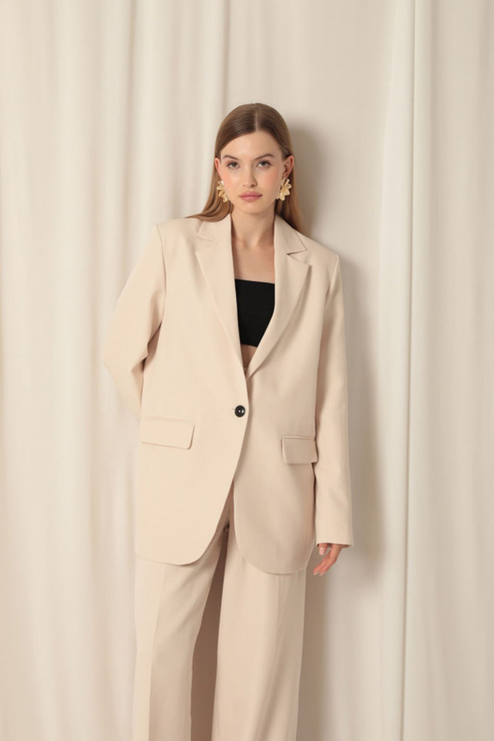 KKT Atlas Fabric Oversize Women's Beige Jacket - Germering