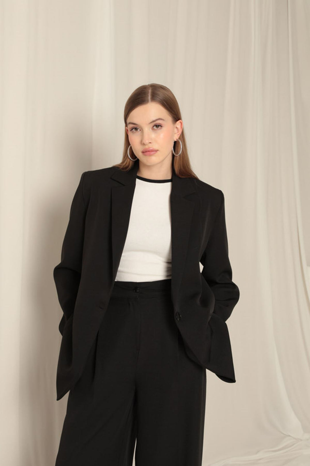 KKT Atlas Fabric Oversize Women's Black Jacket - Normal