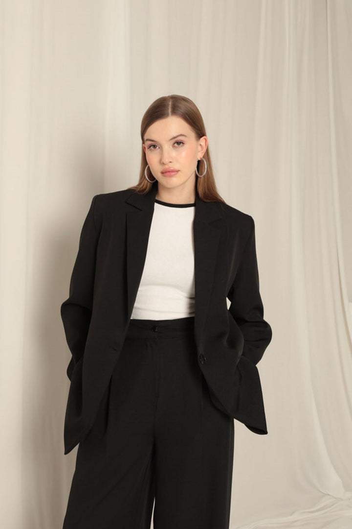 KKT Atlas Fabric Oversize Women's Black Jacket - Normal