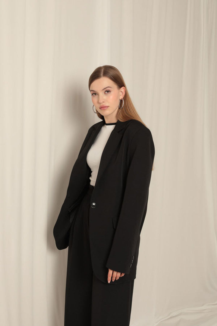 KKT Atlas Fabric Oversize Women's Black Jacket - Normal