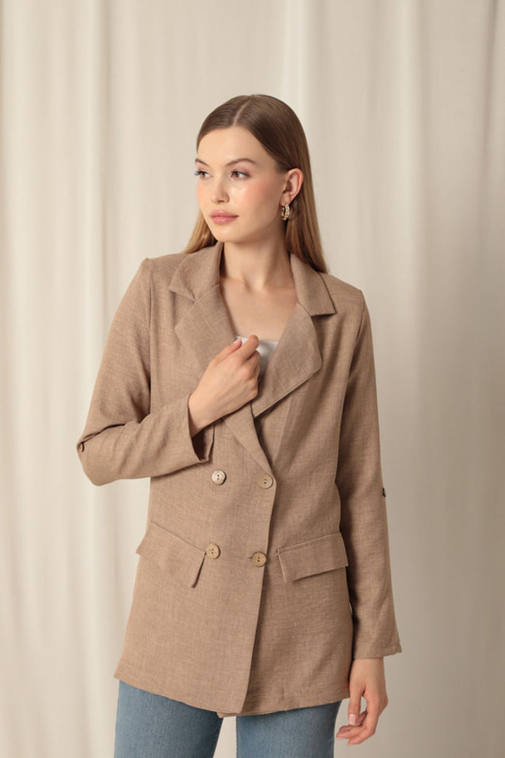 KKT Melange Linen Fabric Women's Indigo Jacket - Tübingen