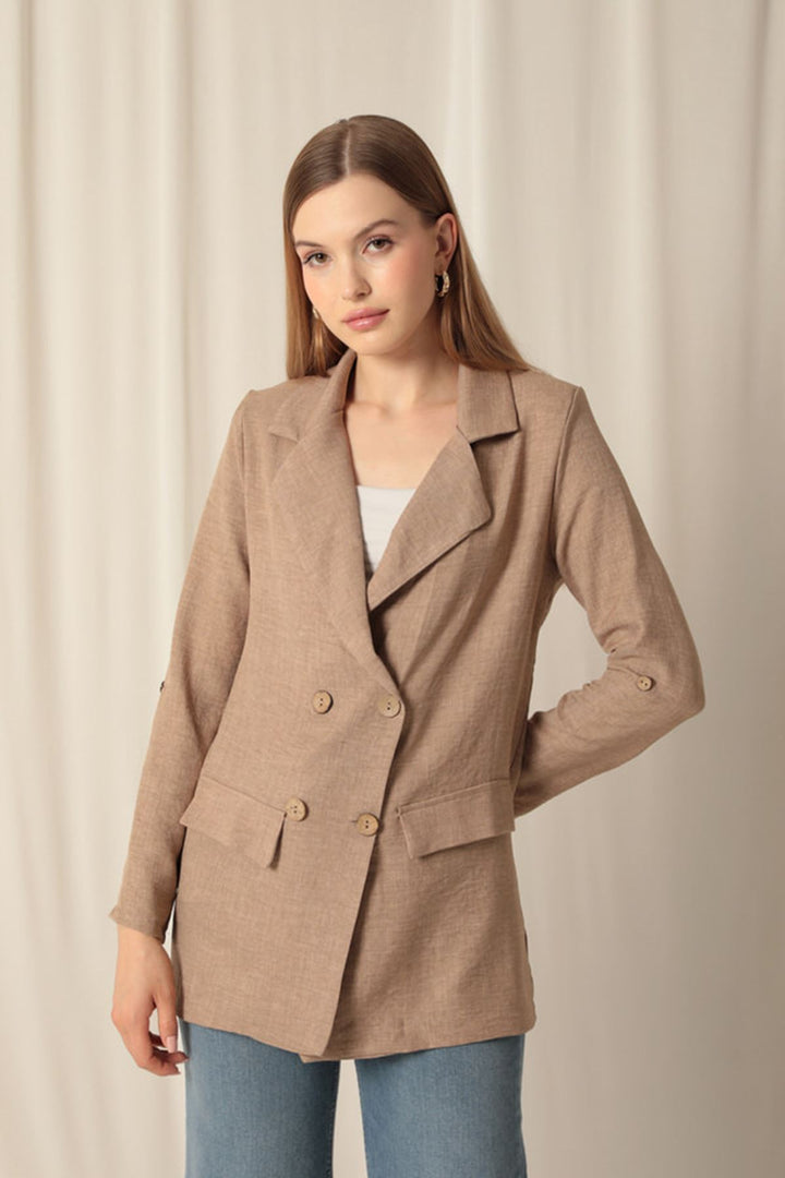 KKT Melange Linen Fabric Women's Indigo Jacket - Tübingen