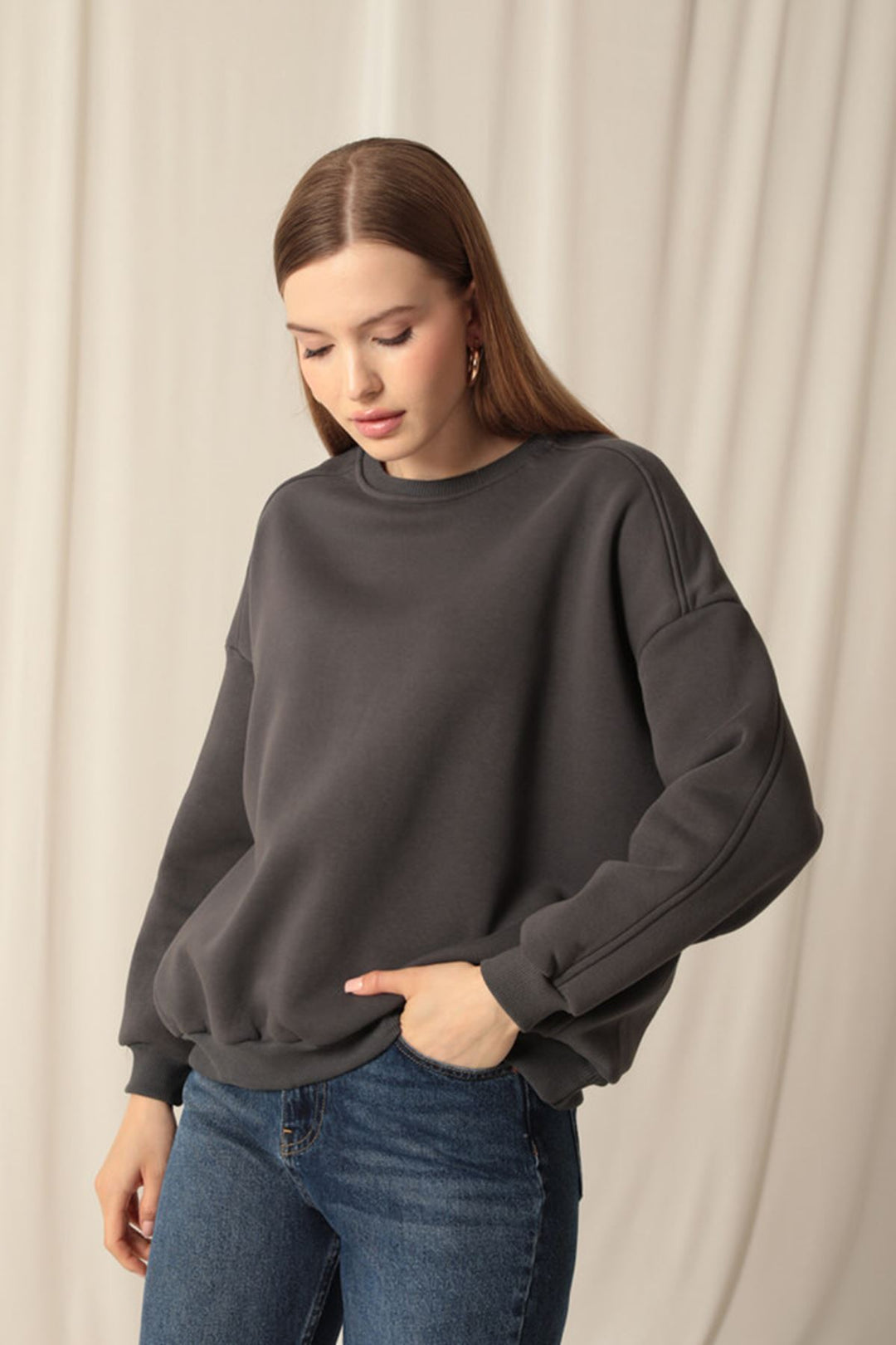 KKT Three Thread Fabric Zero Collar Women's Anthracite Sweat - Évreux