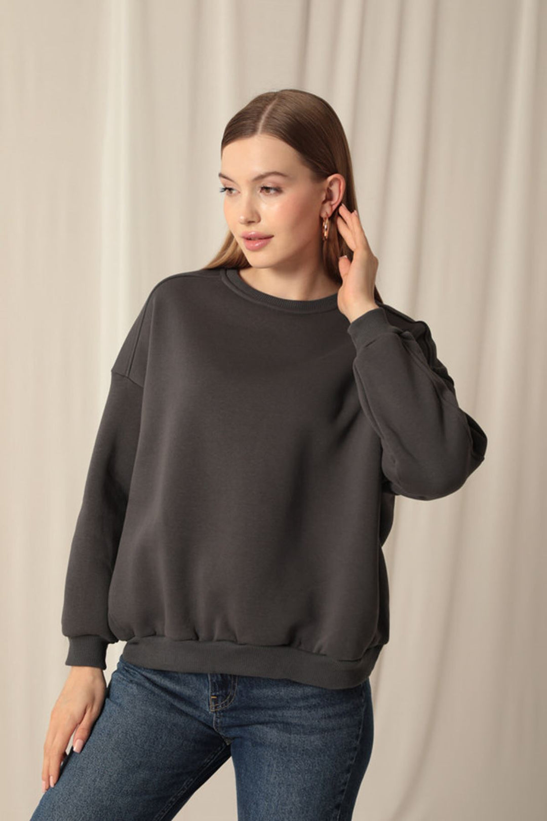 KKT Three Thread Fabric Zero Collar Women's Anthracite Sweat - Évreux