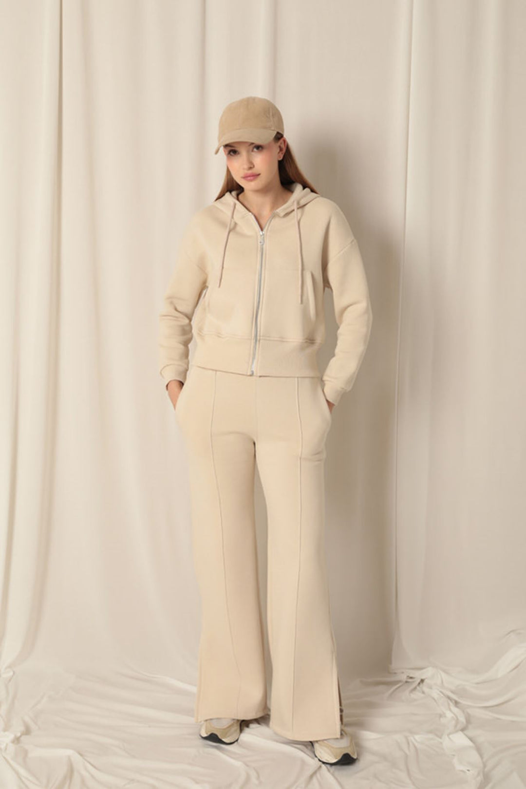 KKT Zippered Hooded Short Beige Sweat - Augusta