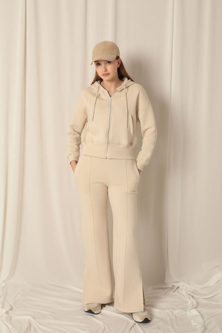 KKT Zippered Hooded Short Beige Sweat - Augusta
