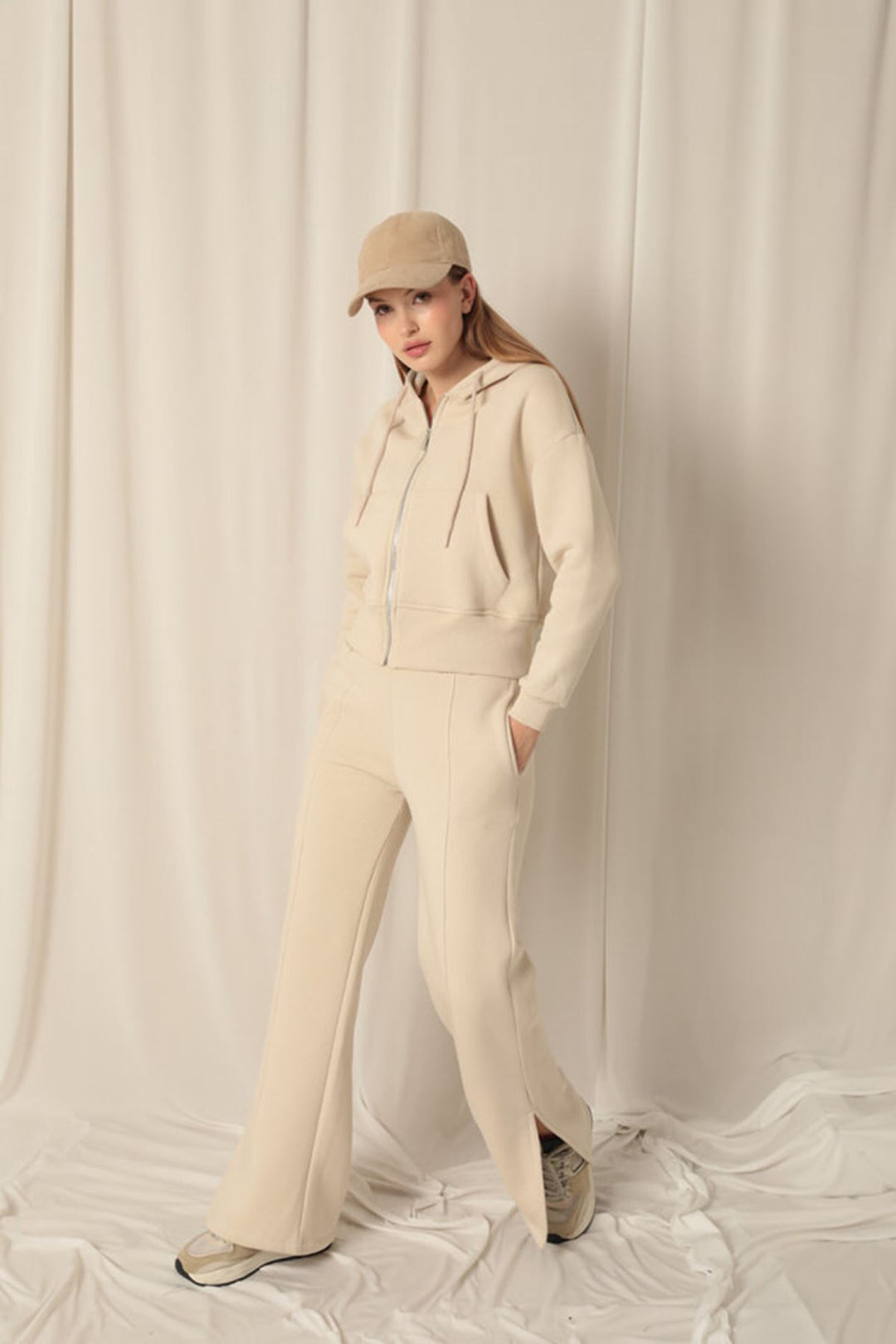 KKT Zippered Hooded Short Beige Sweat - Augusta