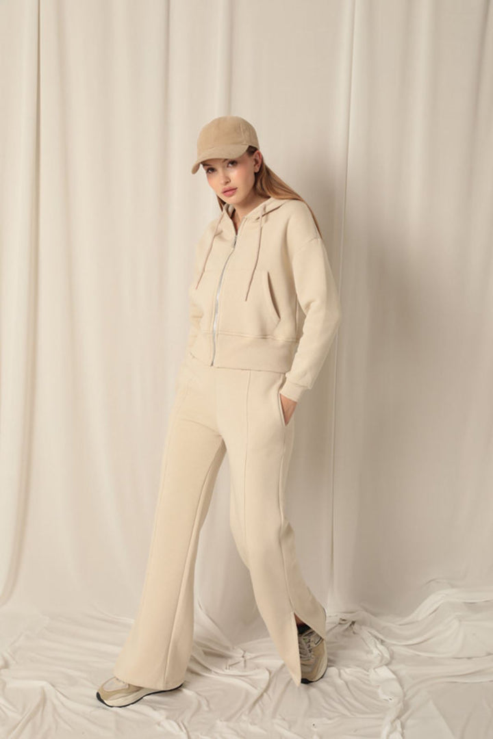 KKT Zippered Hooded Short Beige Sweat - Augusta