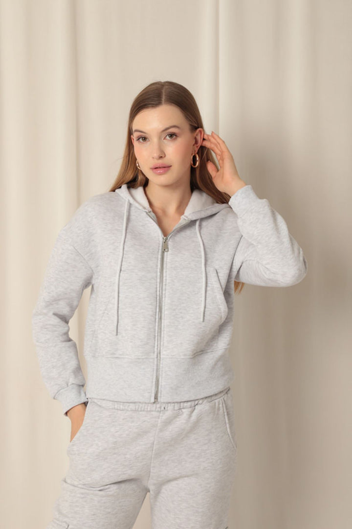 KKT Zippered Hooded Short Light Grey Sweat - Orange