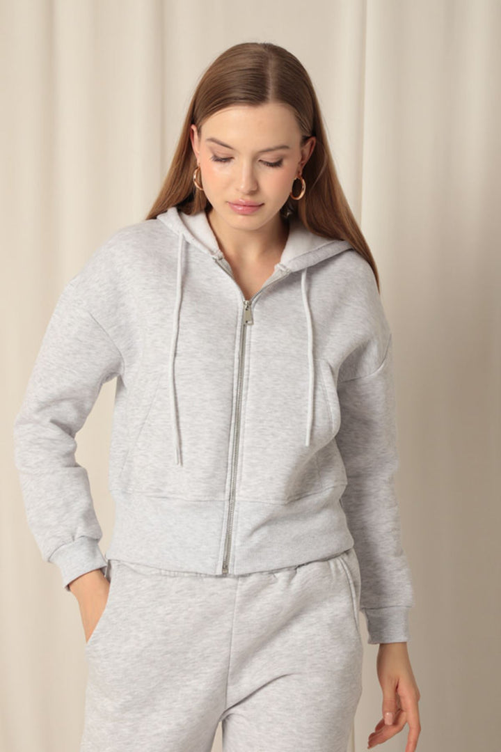 KKT Zippered Hooded Short Light Grey Sweat - Orange