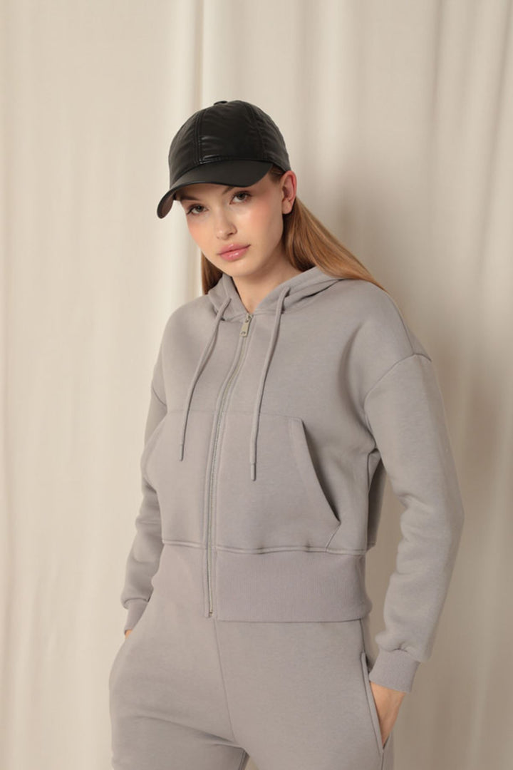 KKT Zippered Hooded Short Dark Grey Sweat - Colombes