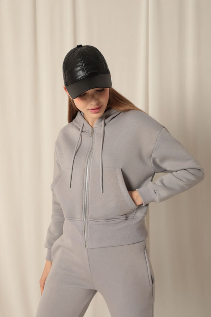 KKT Zippered Hooded Short Dark Grey Sweat - Colombes