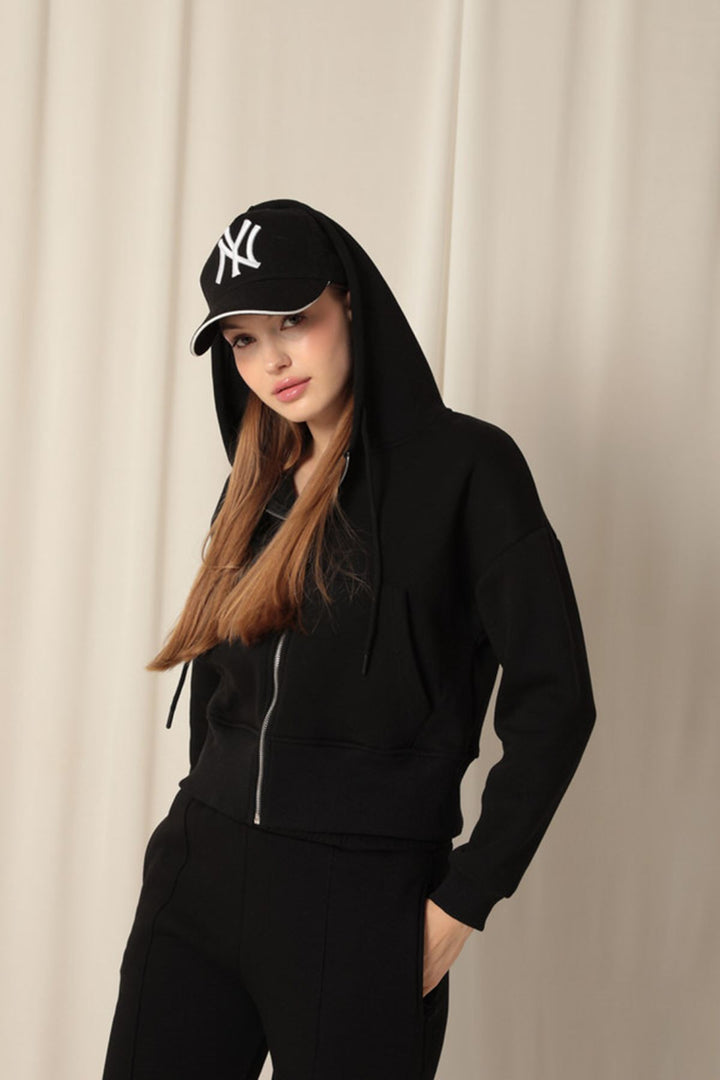KKT Three Thread Zipper Hooded Short Black Sweat - Beveren