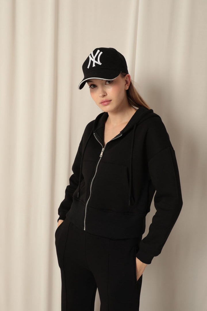 KKT Three Thread Zipper Hooded Short Black Sweat - Beveren