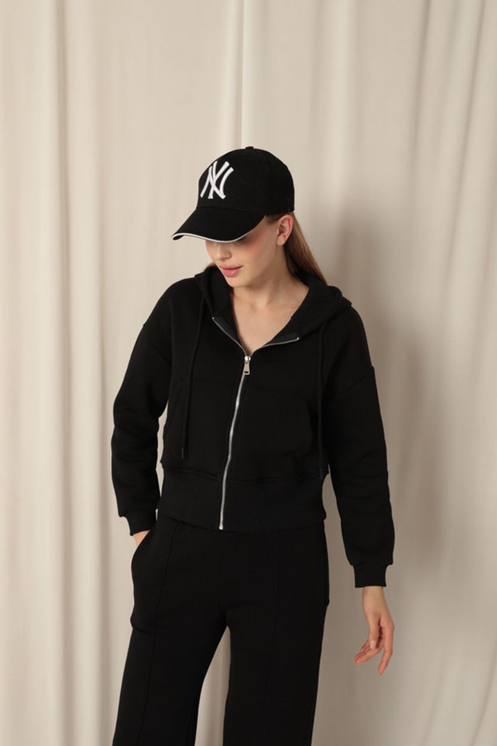 KKT Three Thread Zipper Hooded Short Black Sweat - Beveren