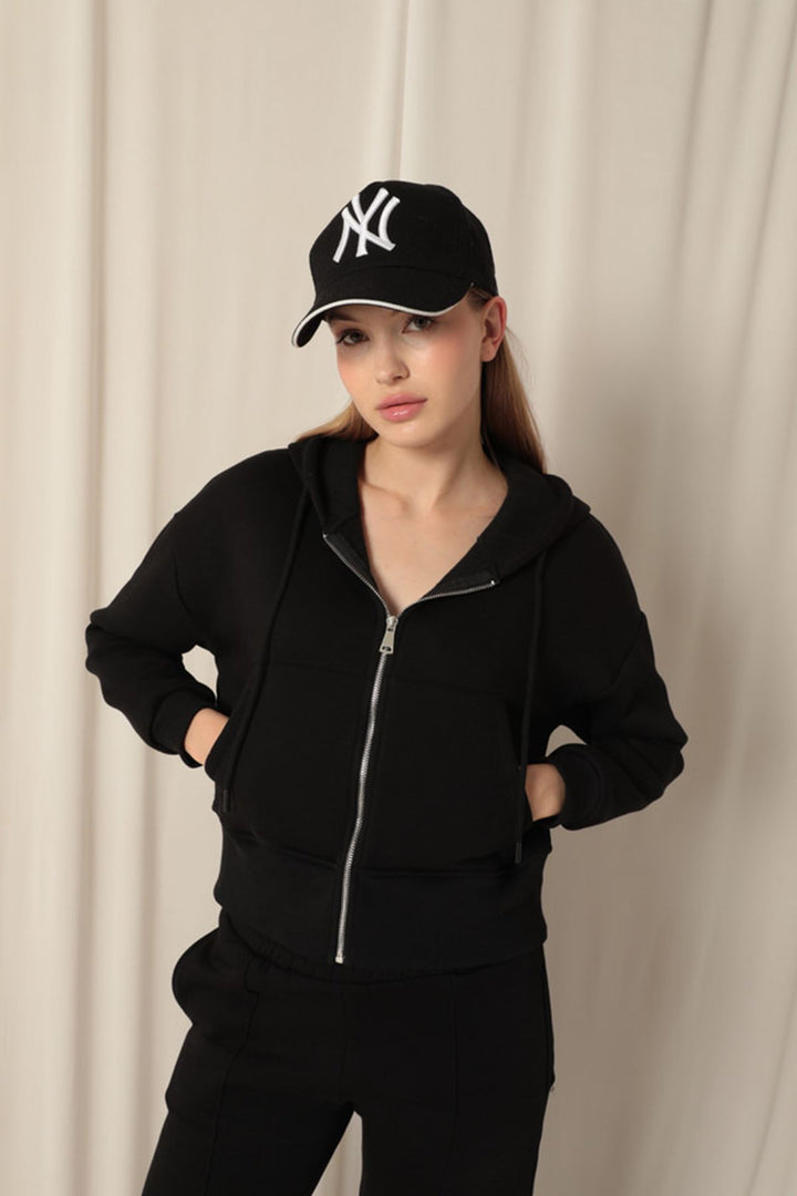 KKT Three Thread Zipper Hooded Short Black Sweat - Beveren