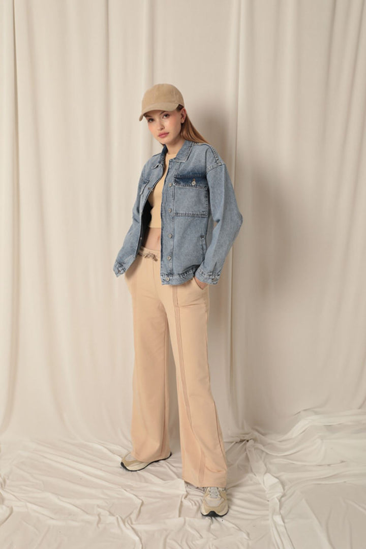 KKT Denim Fabric Embroidered Back Women's Blue Jacket - Barreiro