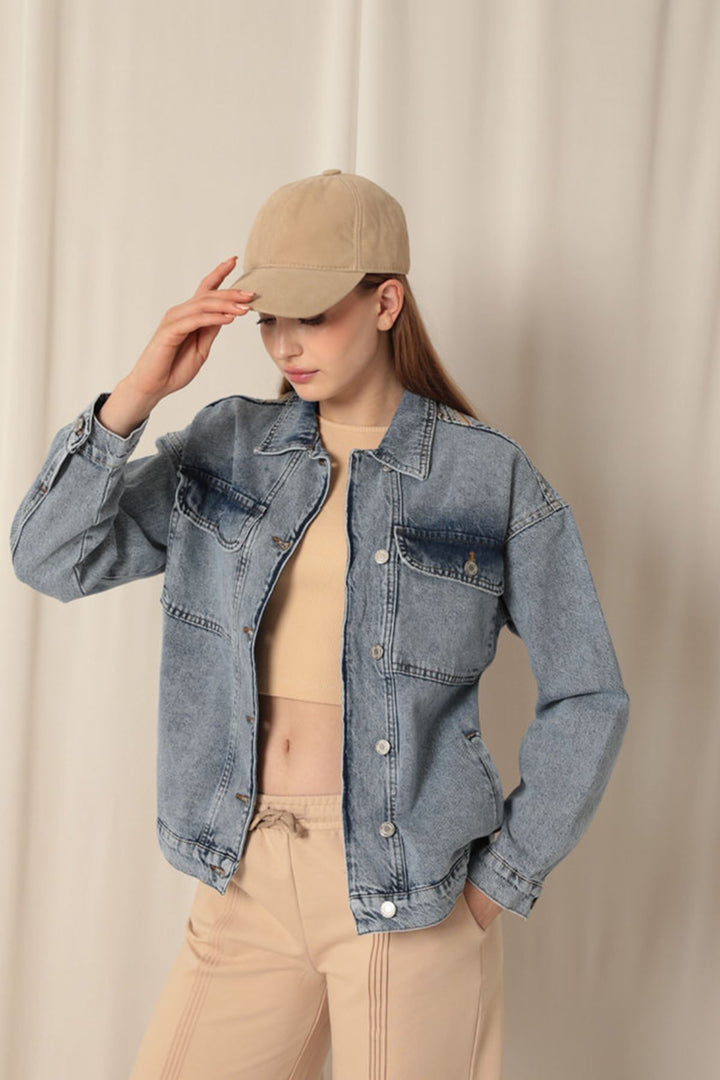KKT Denim Fabric Embroidered Back Women's Blue Jacket - Barreiro