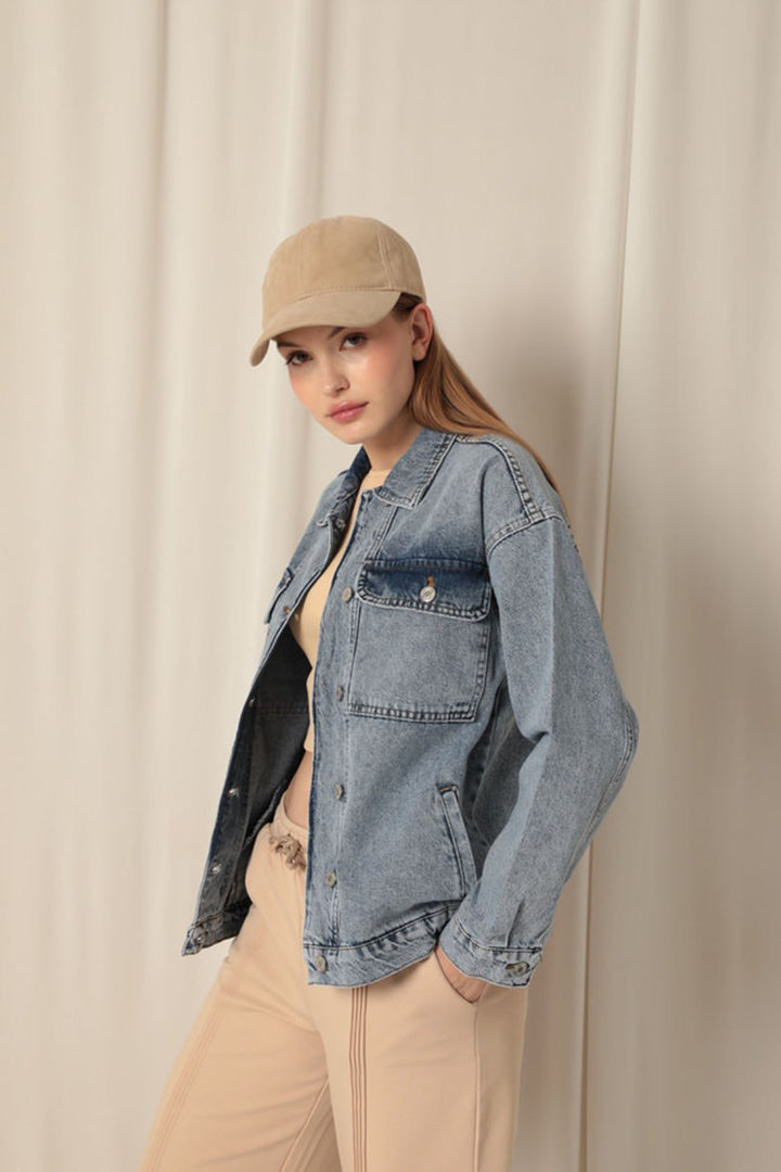 KKT Denim Fabric Embroidered Back Women's Blue Jacket - Barreiro