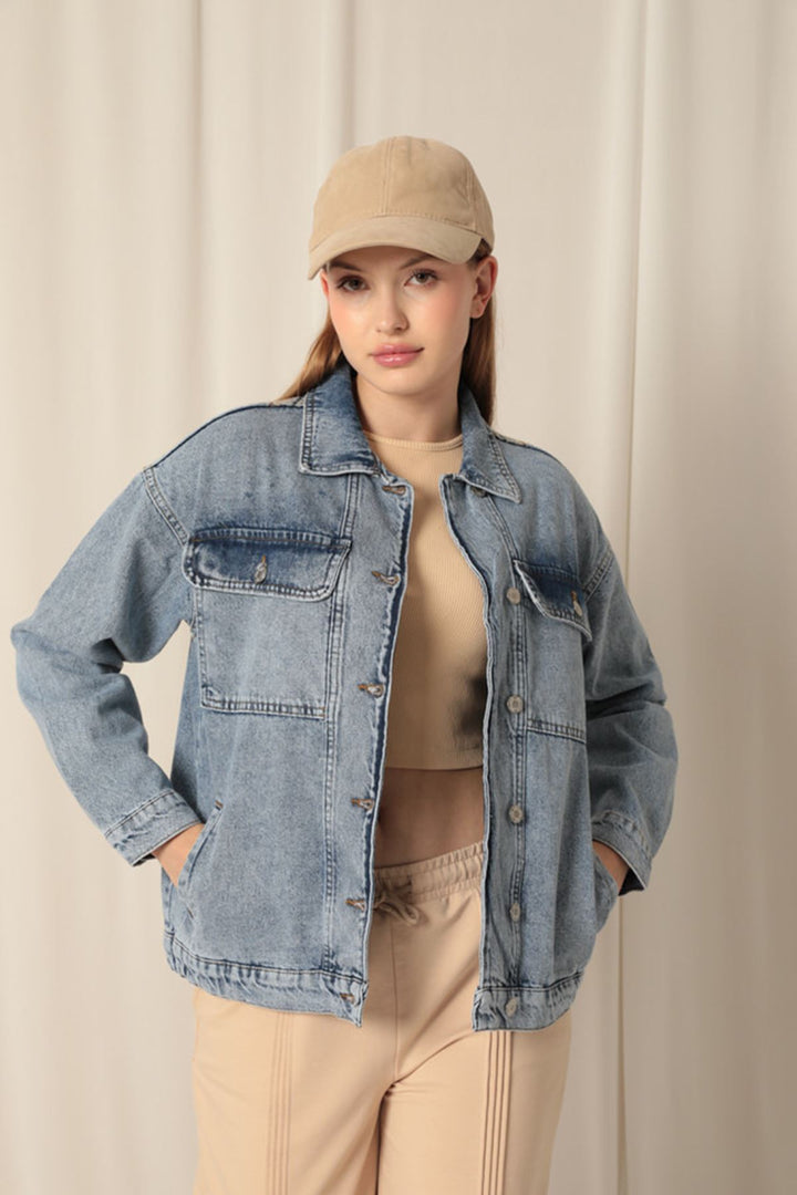 KKT Denim Fabric Embroidered Back Women's Blue Jacket - Barreiro