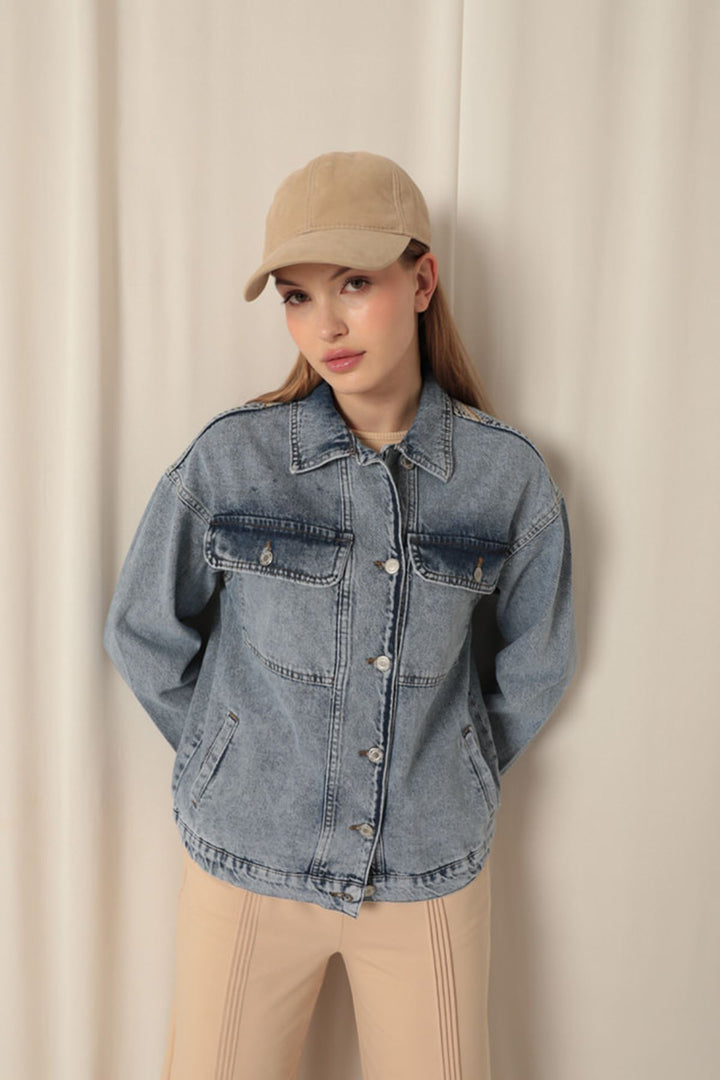 KKT Denim Fabric Embroidered Back Women's Blue Jacket - Barreiro