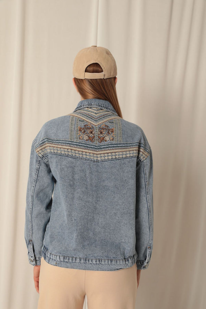 KKT Denim Fabric Embroidered Back Women's Blue Jacket - Barreiro