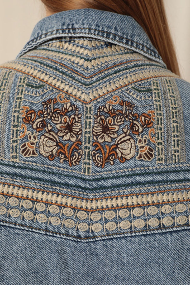 KKT Denim Fabric Embroidered Back Women's Blue Jacket - Barreiro