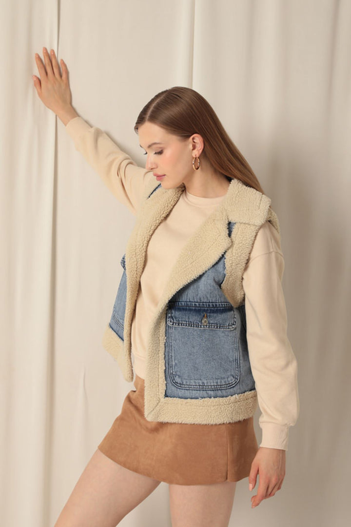 KKT Denim Fabric Women's Blue Jeans Vest - Minatitlán