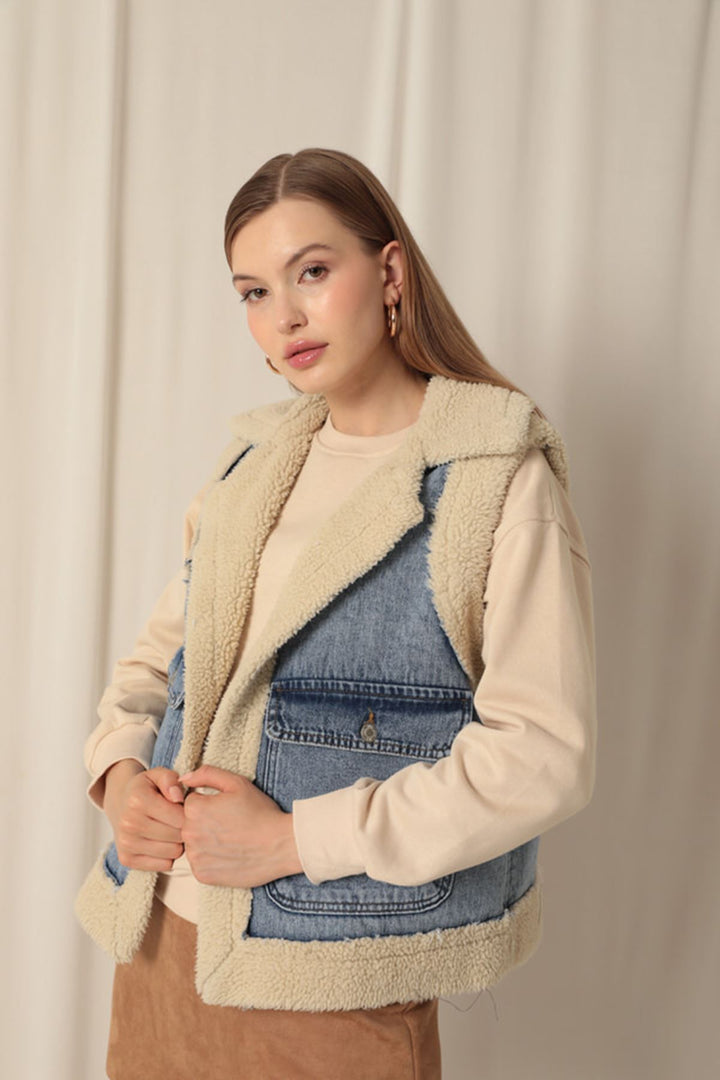 KKT Denim Fabric Women's Blue Jeans Vest - Minatitlán