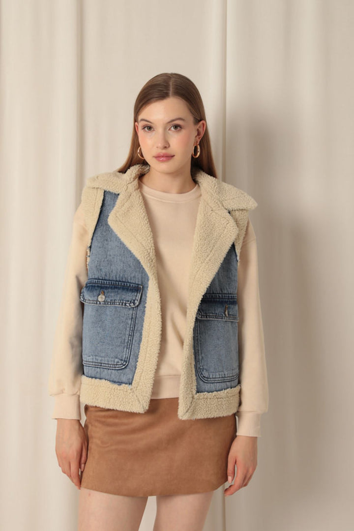 KKT Denim Fabric Women's Blue Jeans Vest - Minatitlán