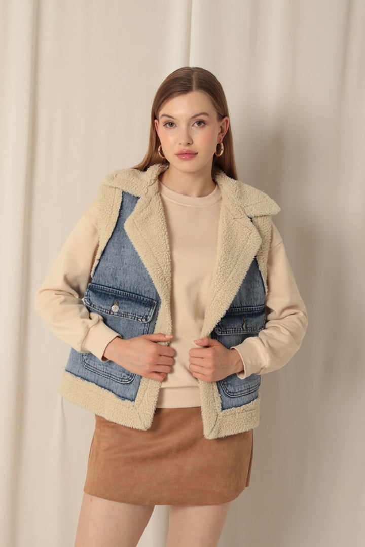 KKT Denim Fabric Women's Blue Jeans Vest - Minatitlán