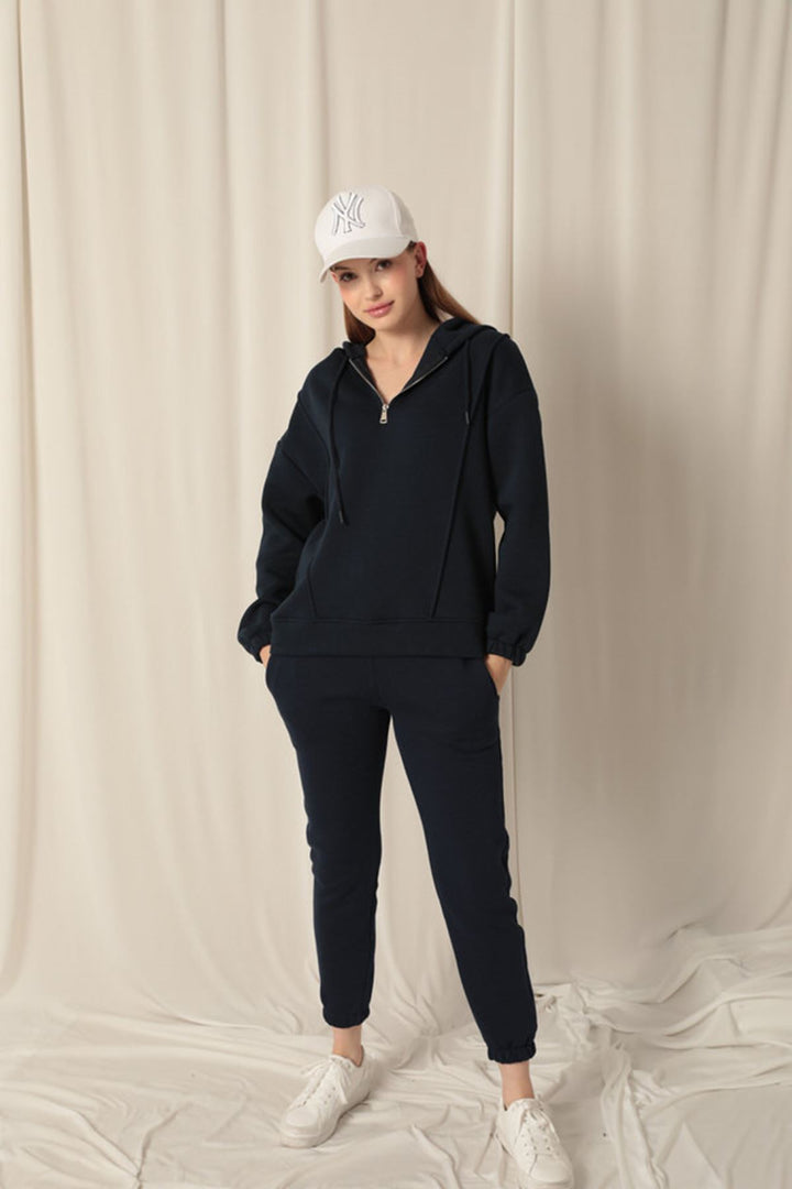 KKT Triple Fabric Zippered Women's Navy Blue Sweater - Caguas