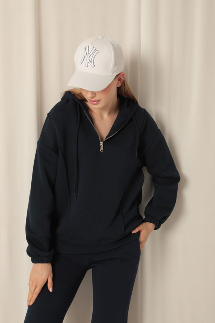 KKT Triple Fabric Zippered Women's Navy Blue Sweater - Caguas